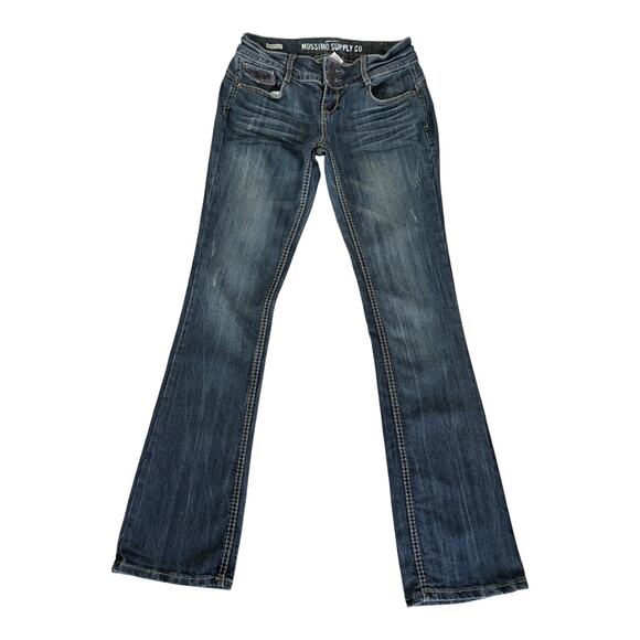 Mossimo Bootcut Jeans 5 Fit 6 Flap Pocket Cross Rivet Western Biker Rodeo Y2K - Picture 1 of 8